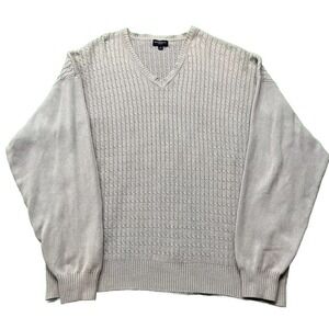 Burberry Cable Knit Sweater‎ Mens L Gray V-Neck Golf Pullover Vintage Y2K